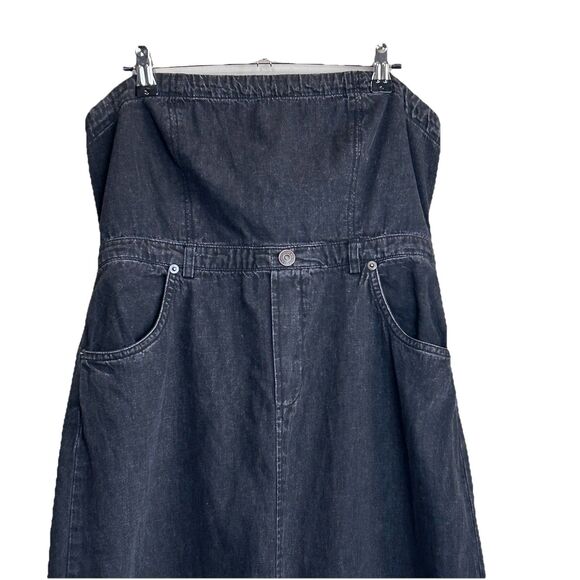 FREE PEOPLE dress Size 4 Black Denim Jean Strapless Midi Western Boho Festival - Picture 3 of 9